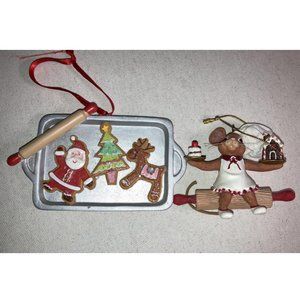 2 Christmas Ornaments Baking Gingerbread House Mouse Baking Pan Rolling Pin